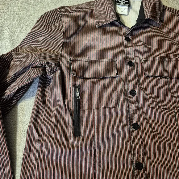 Vintage Men's LIP SERVICE Striped Button Down Shirt sz M Zippers Punk Goth Slim, - Picture 3 of 11